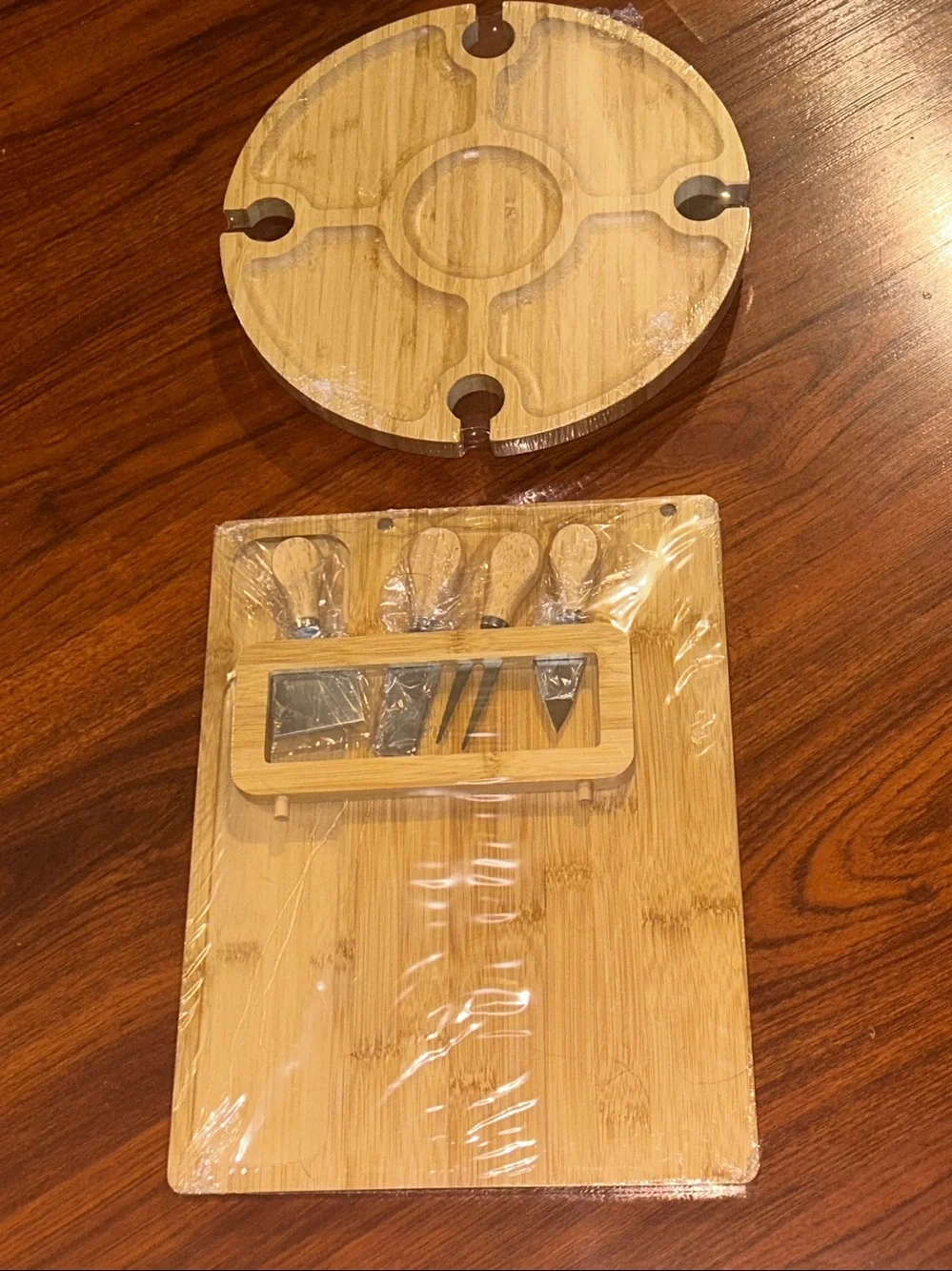 New Bamboo Wine Picnic Table & Charcuterie Boards Bundle of 2 Set